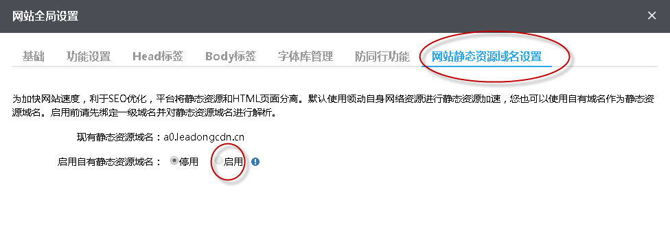 启用网站静态资源域名设置 启用网站静态资源域名设置